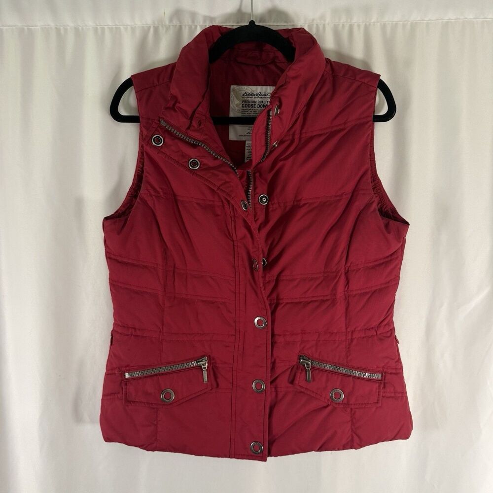 Eddie Bauer Goose Down Vest Women's Medium Red 700 Fill Power Full Zip